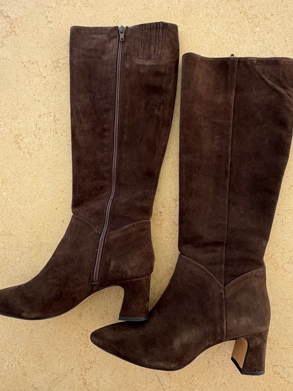 Alex Marie Dark Brown Suede Knee-High Block Heel Boots